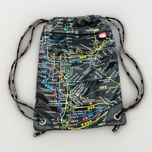 NYC Subway Line Other - New York City Manhattan MTA Licensed Subway Map Drawstring Backpack Black 19”
